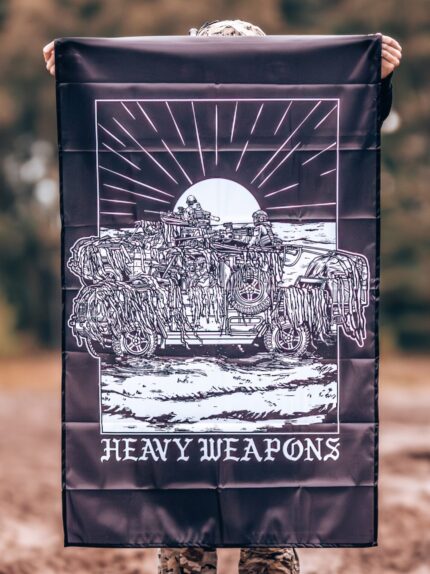 Flag featuring design of a heavy weapons platoon with two vehicles and a mounted .50 caliber gun