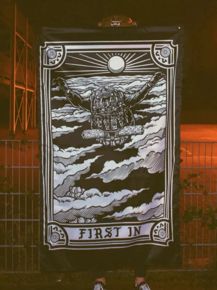 the trace apparel collection featuring a military free fall guy in mid air