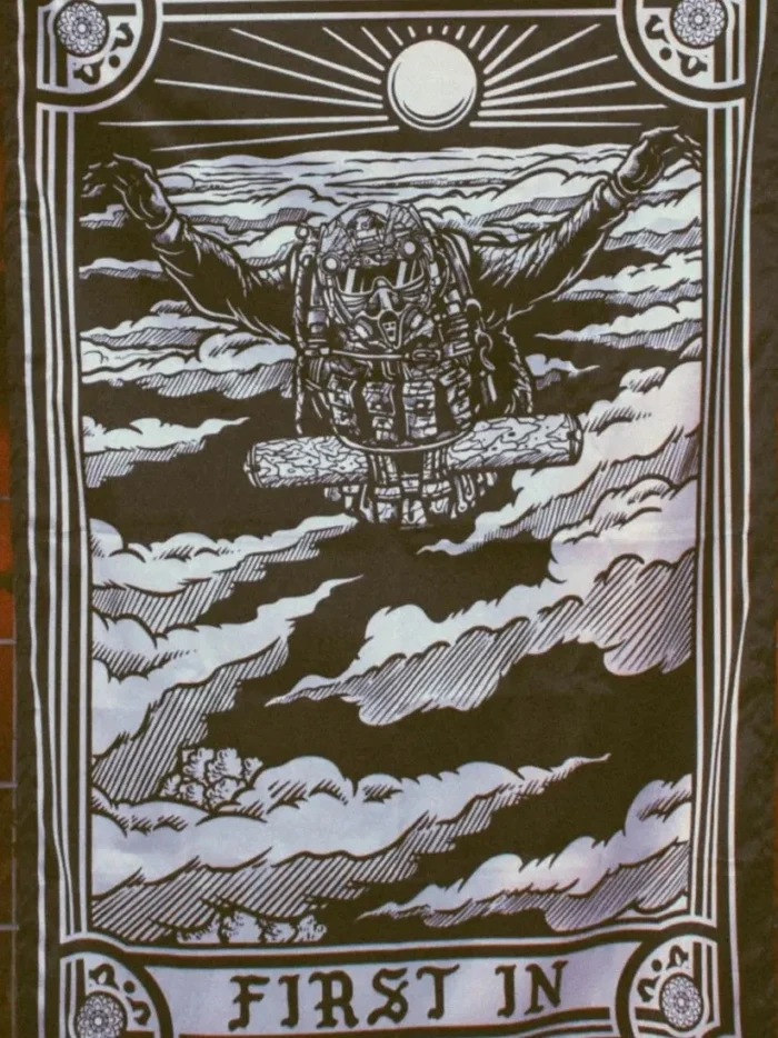 the trace apparel collection featuring a military free fall guy in mid air