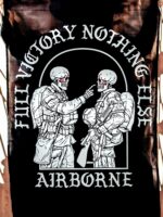 Flag featuring World War II design of two soldiers standing before a parachute jump