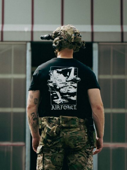 Lightweight t-shirt featuring an F-16 and F-35 in flight, paying tribute to speed, precision, and power