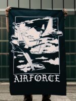 Large fabric flag with a detailed F-35 and F-16 soaring above the clouds, made to display strength