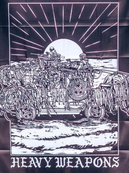 Flag featuring design of a heavy weapons platoon with two vehicles and a mounted .50 caliber gun