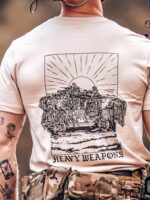 Tshirt featuring design of a heavy weapons platoon with two vehicles and a mounted .50 caliber gun