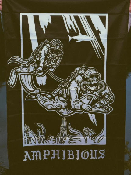 the trace apparel collection featuring two military reconnaissance divers swimming underwater