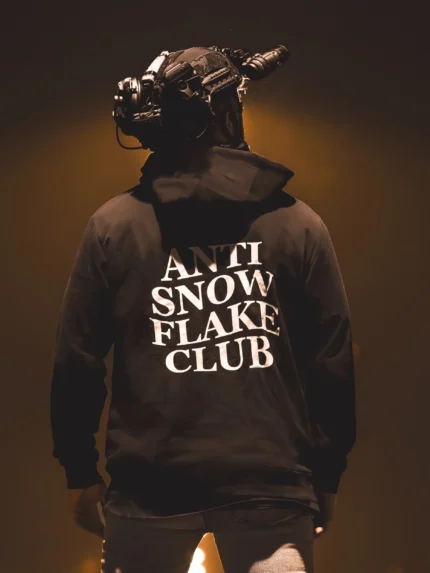 the trace apparel collection featuring a text saying anti snow flake club