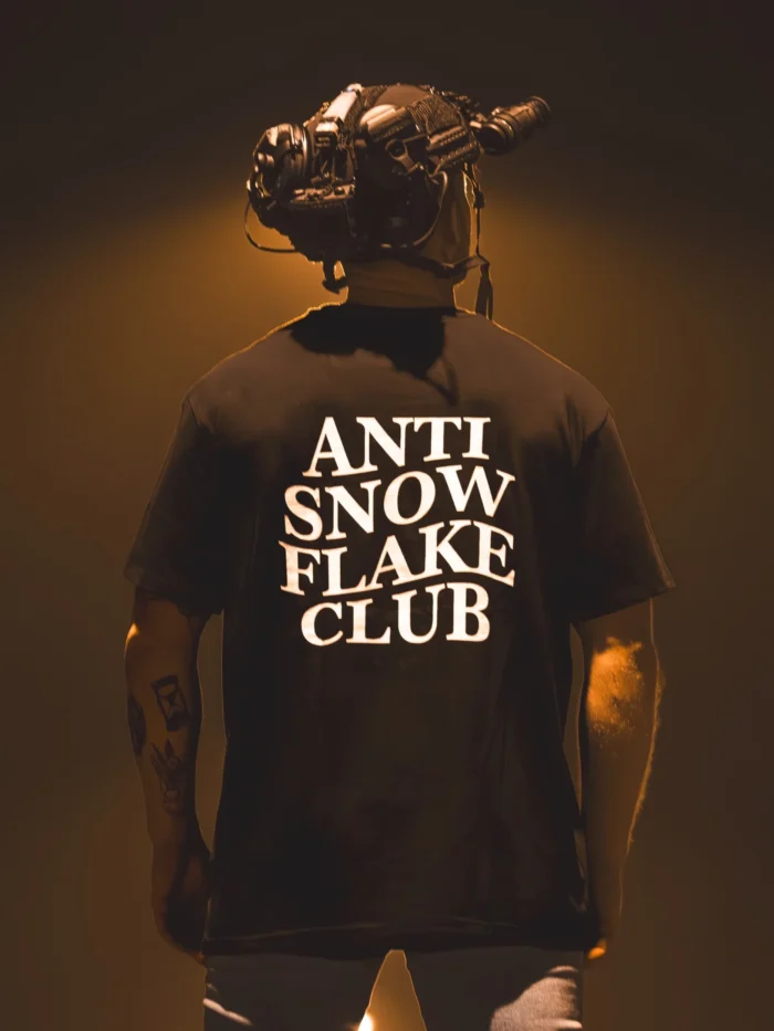 the trace apparel collection featuring a text saying anti snow flake club
