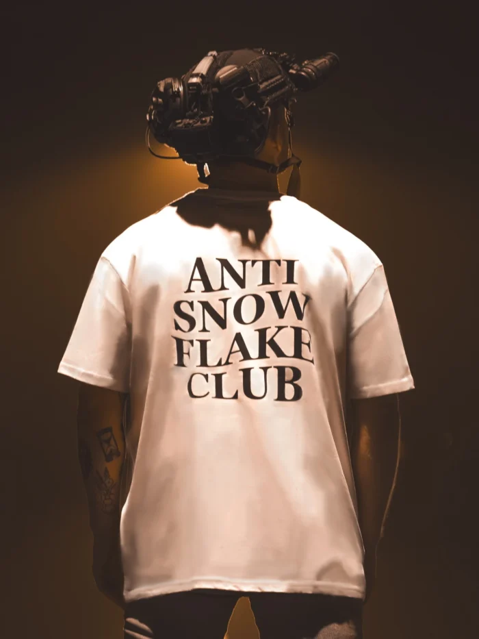the trace apparel collection featuring a text saying anti snow flake club