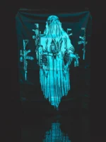 the trace halloween collection featuring a ghost with hovering weapons around him