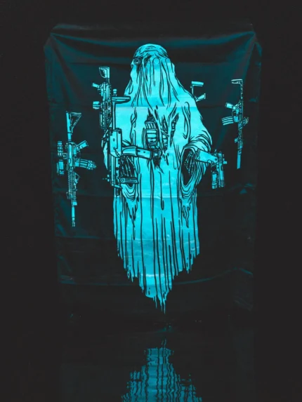 the trace halloween collection featuring a ghost with hovering weapons around him