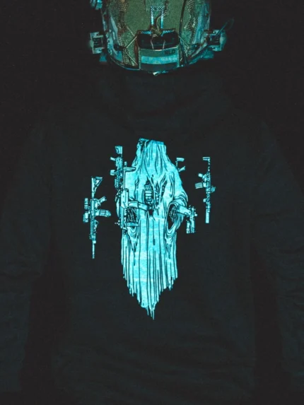 the trace halloween collection featuring a ghost with hovering weapons around him