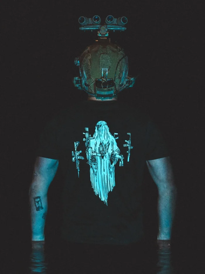 the trace halloween collection featuring a ghost with hovering weapons around him