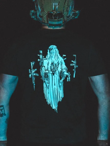 the trace halloween collection featuring a ghost with hovering weapons around him