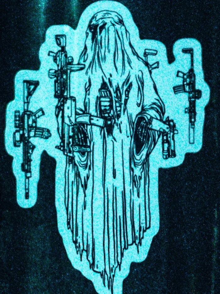 the trace halloween collection featuring a ghost with hovering weapons around him