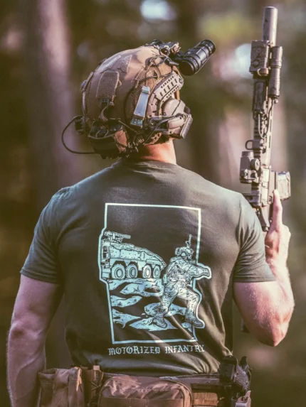 the trace apparel collection featuring guys fighting alongside a military boxer vehicle