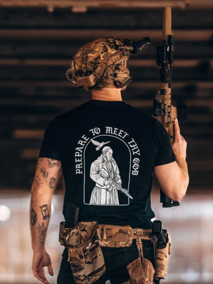 the trace apparel collection featuring the pope with a weapon saying prepare to meet thy god