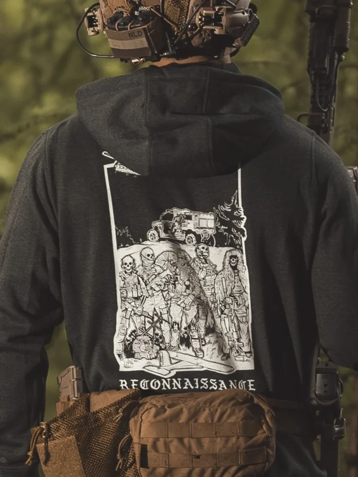 the trace apparel collection featuring a military reconnaissance group standing next to their equipment