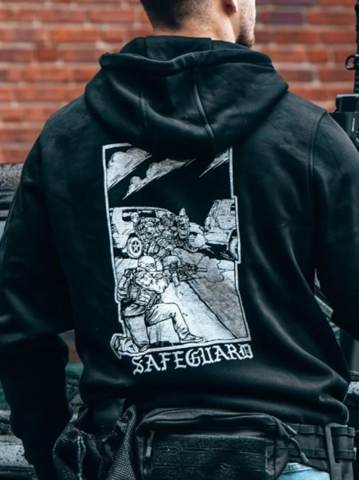 the trace apparel collection featuring a group of operators protecting a vip