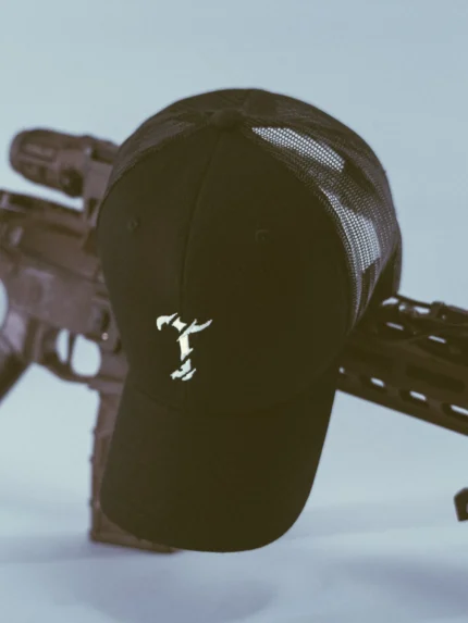 The Trace military trucker cap with embroidered logo and mesh back