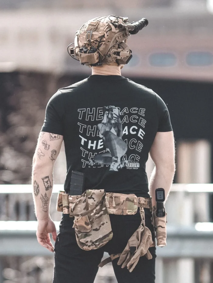 the trace apparel collection featuring one of their cool designs showcasing a woman with military helmet