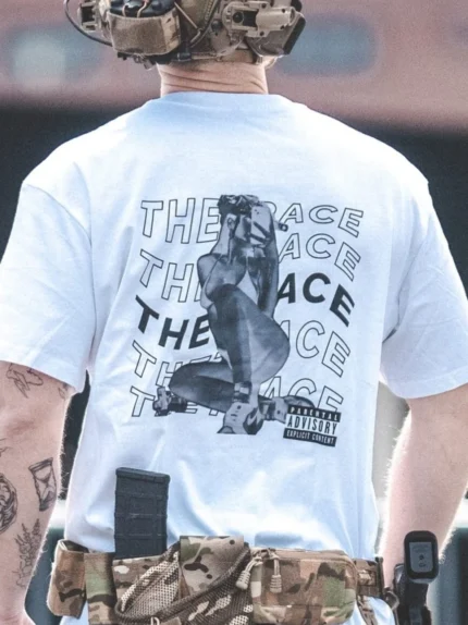 the trace apparel collection featuring one of their cool designs showcasing a woman with military helmet