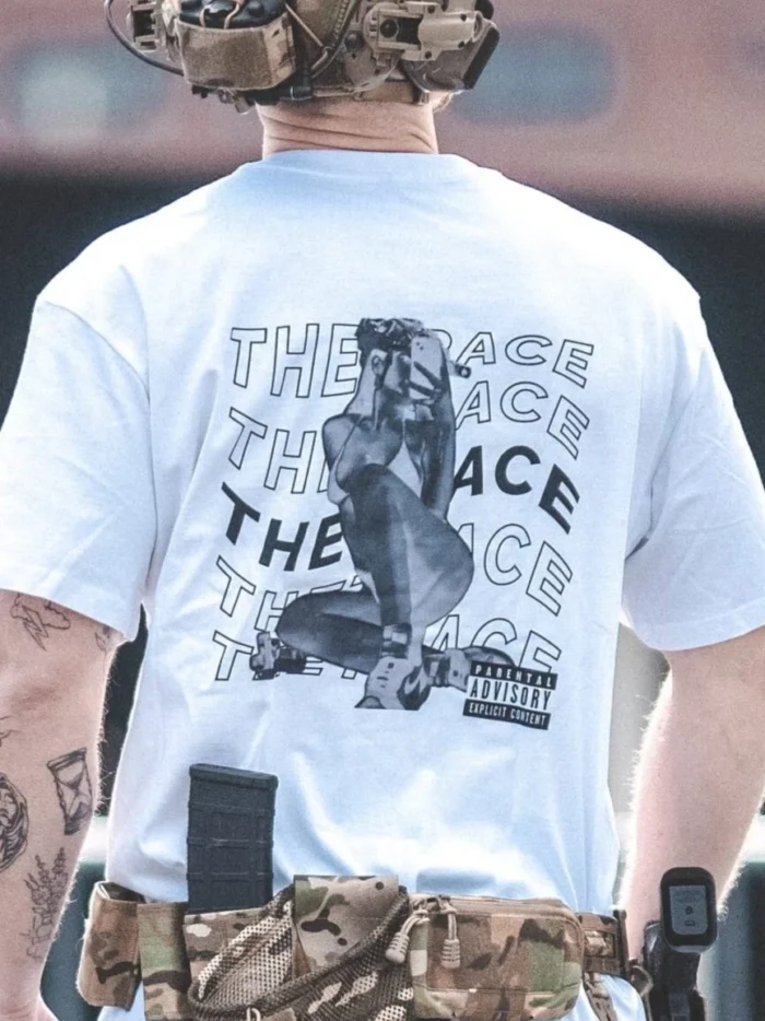 the trace apparel collection featuring one of their cool designs showcasing a woman with military helmet