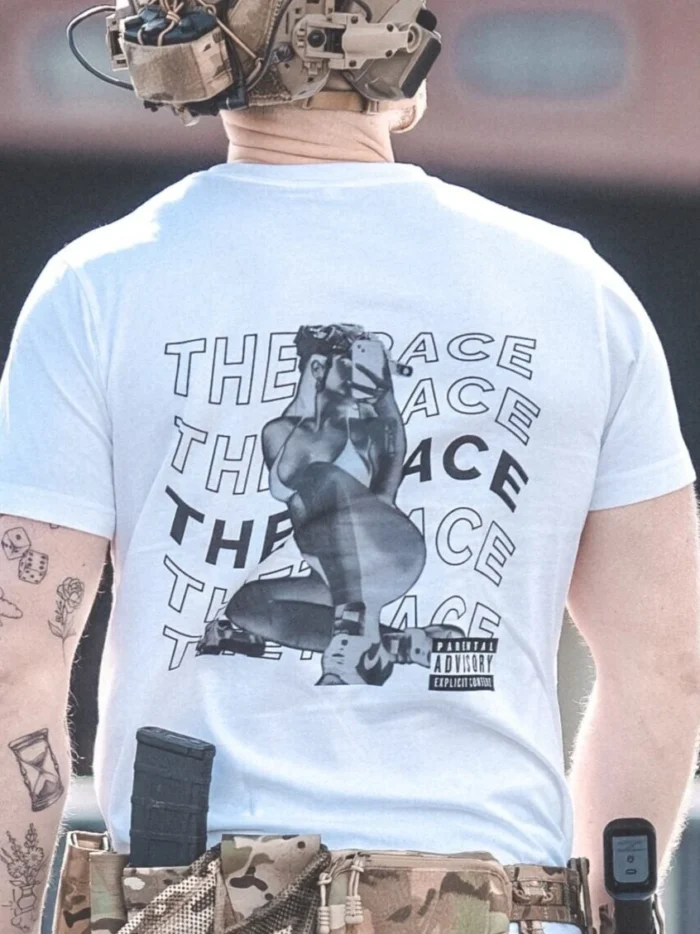 the trace apparel collection featuring one of their cool designs showcasing a woman with military helmet