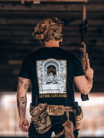 the trace apparel collection featuring a group of people acting like gods arguing what countries they want to nuke