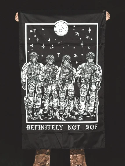 white hoodie from The Trace featuring a special operations force with a text saying definitely not sof