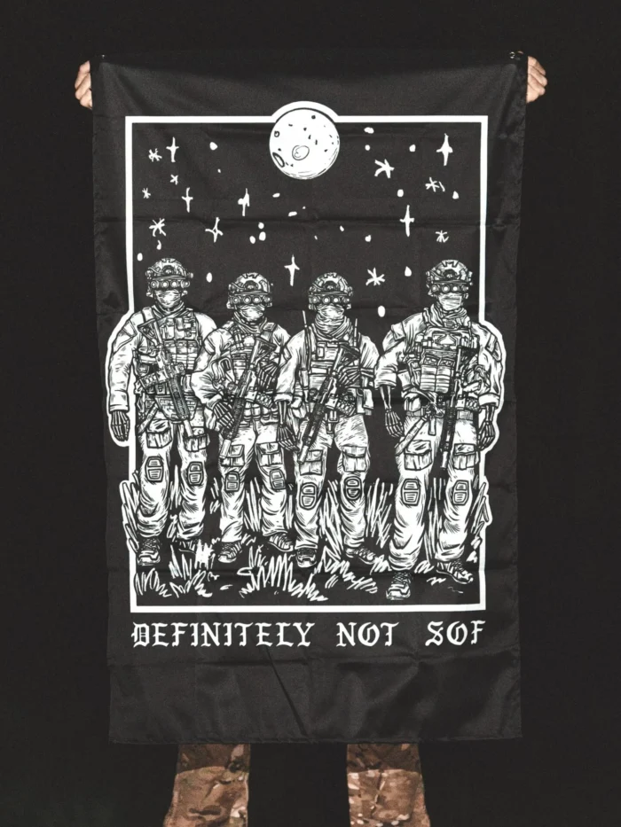 white hoodie from The Trace featuring a special operations force with a text saying definitely not sof