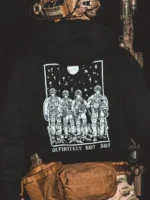 black hoodie from The Trace featuring a special operations force with a text saying definitely not sof
