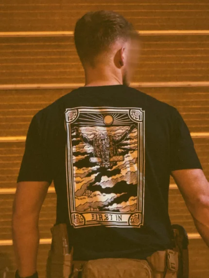 the trace apparel collection featuring a military free fall guy in mid air