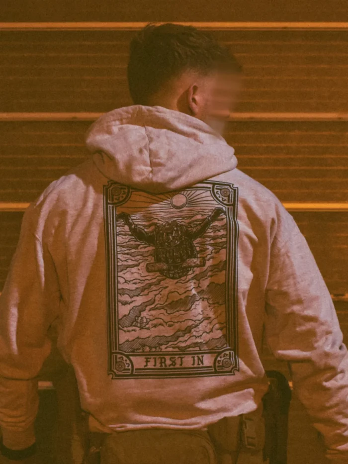 the trace apparel collection featuring a military free fall guy in mid air