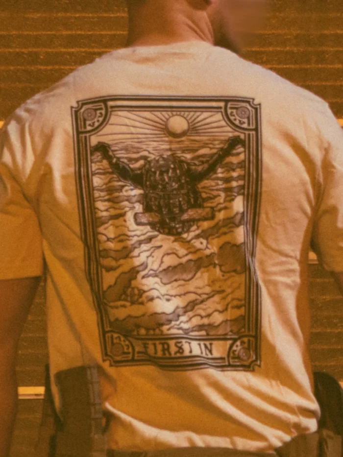 the trace apparel collection featuring a military free fall guy in mid air