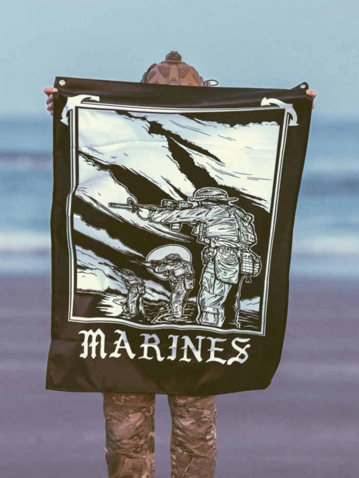 the trace apparel collection featuring marines standing partly in the water