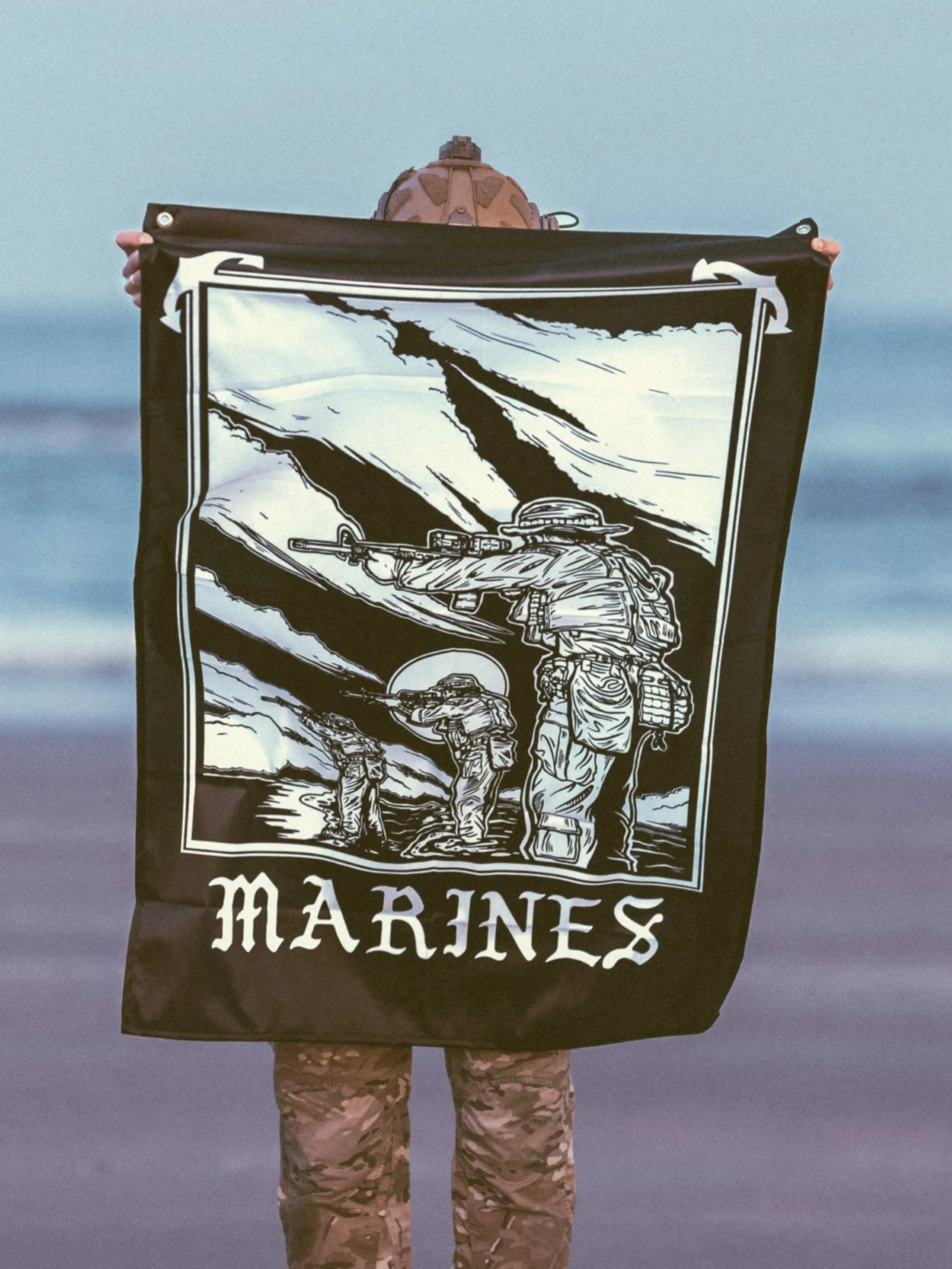 the trace apparel collection featuring marines standing partly in the water