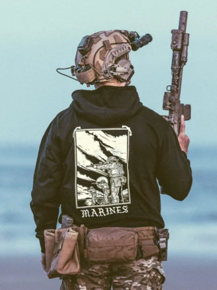 the trace apparel collection featuring marines standing partly in the water