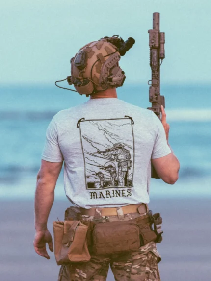 the trace apparel collection featuring marines standing partly in the water