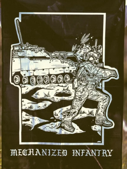 the trace apparel collection featuring guys fighting alongside a military cv90 vehicle