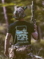 the trace apparel collection featuring guys fighting alongside a military cv90 vehicle