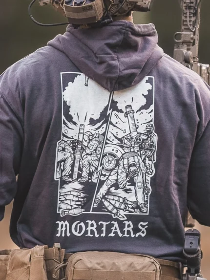 the trace apparel collection featuring guys firing a 81mm mortar and a 120mm mortar