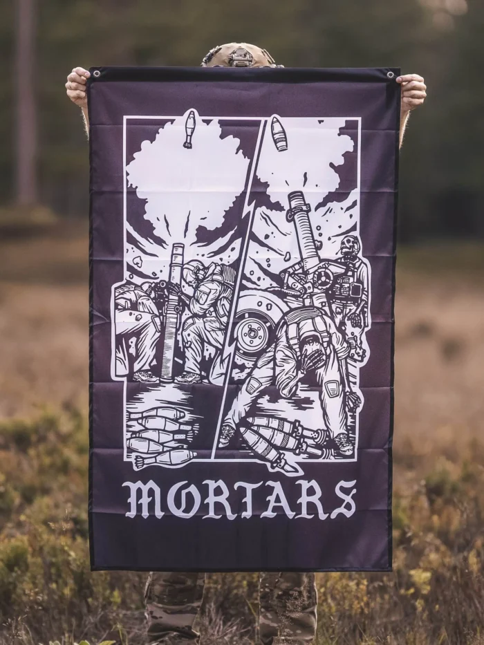 the trace apparel collection featuring guys firing a 81mm mortar and a 120mm mortar