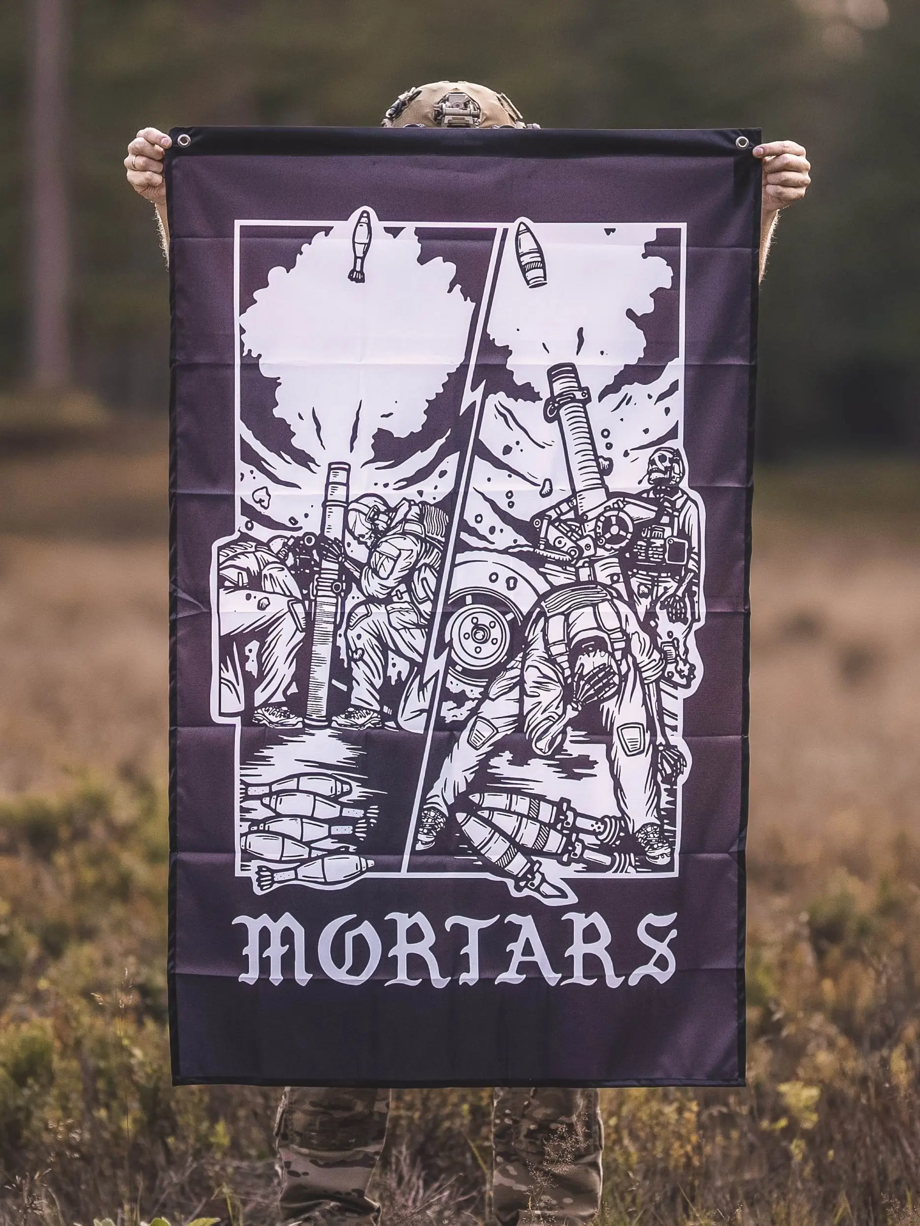 the trace apparel collection featuring guys firing a 81mm mortar and a 120mm mortar