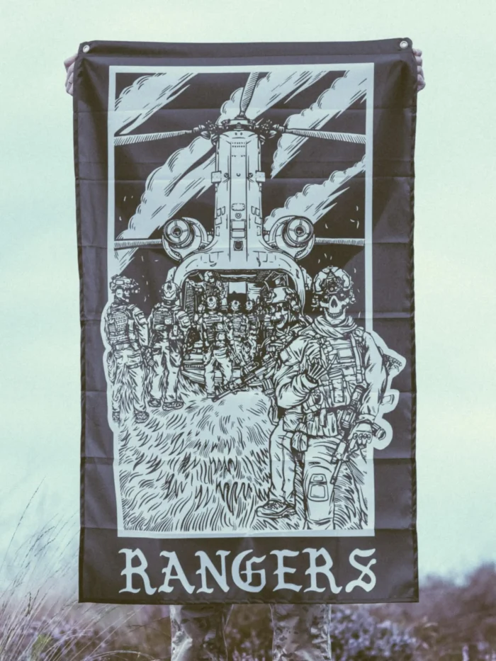 the trace apparel collection featuring rangers boarding a chinook