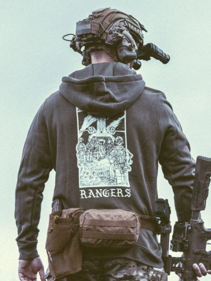 the trace apparel collection featuring rangers boarding a chinook