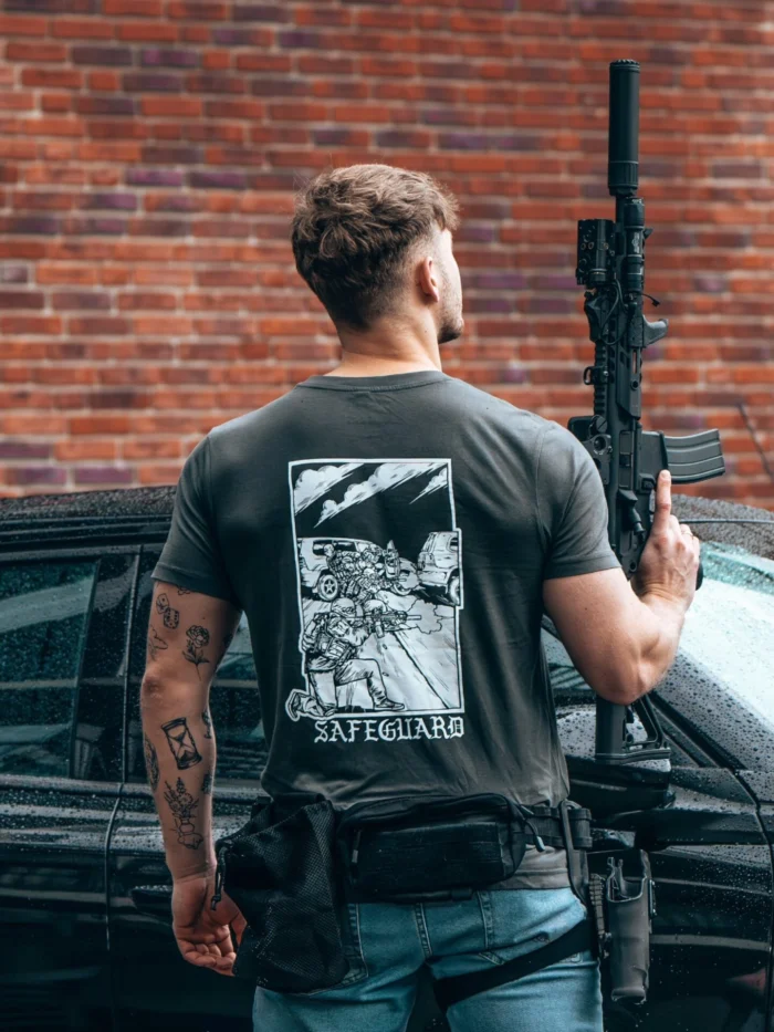 the trace apparel collection featuring a group of operators protecting a vip