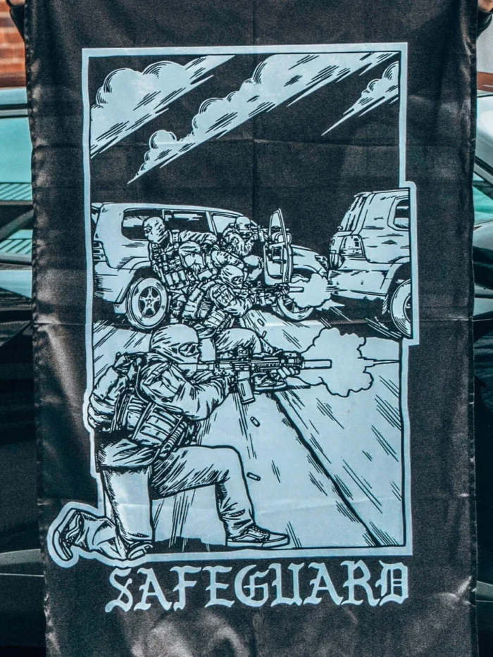 the trace apparel collection featuring a group of operators protecting a vip