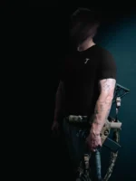 the trace mockup clothing featuring their T logo on the chest and a weapon on the hand