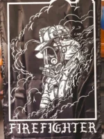 the trace flag featuring a firefighter standing in front of a firetruck