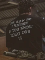 the trace oversized shirt with a text saying we can be friends if you know what cqb is